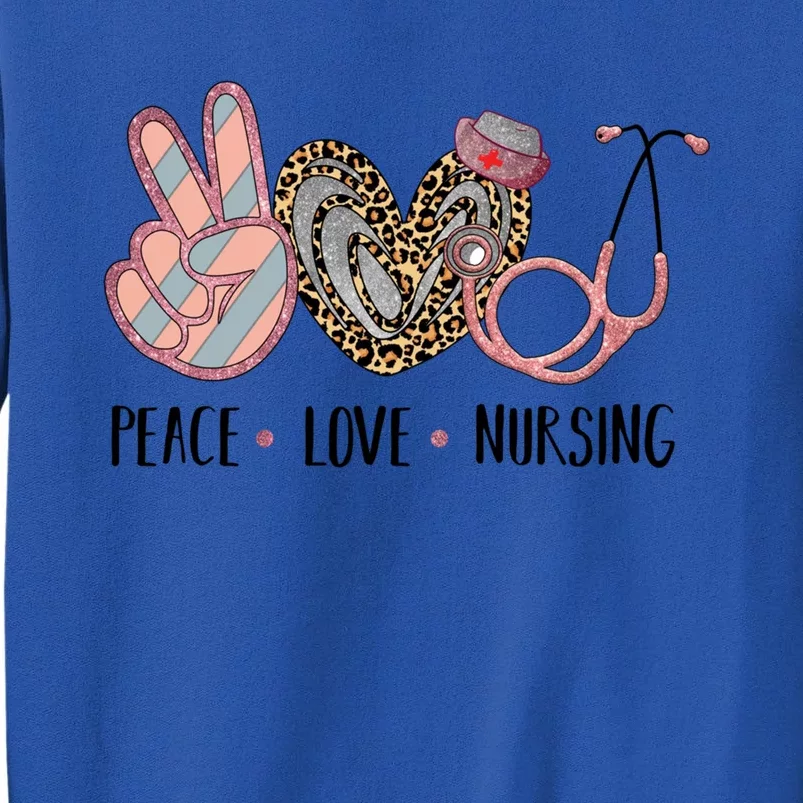 Peace Love Nursing Stethoscope Leopard Heart Nursing Funny Gift Funny Gift Tall Sweatshirt