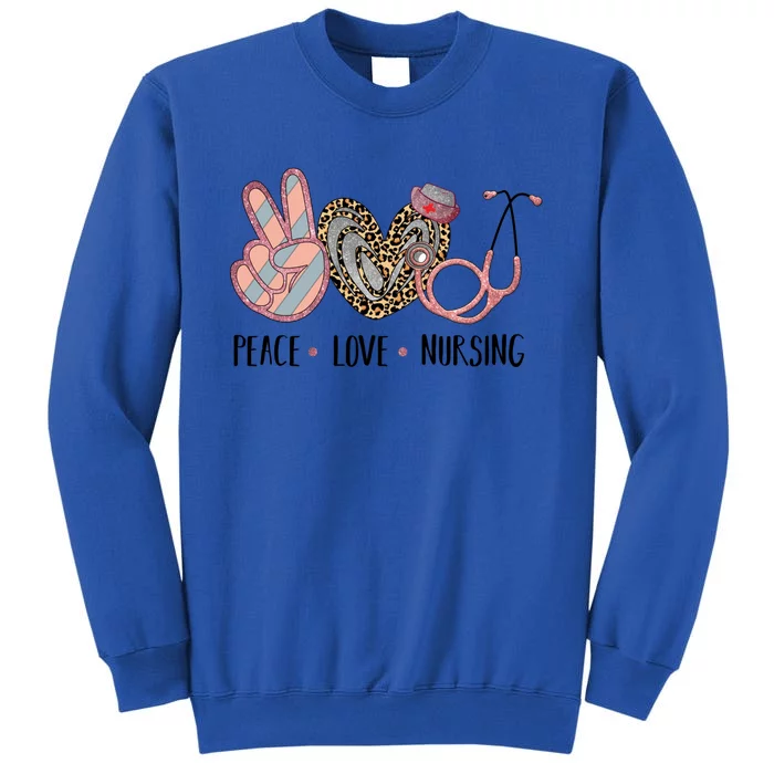 Peace Love Nursing Stethoscope Leopard Heart Nursing Funny Gift Funny Gift Tall Sweatshirt