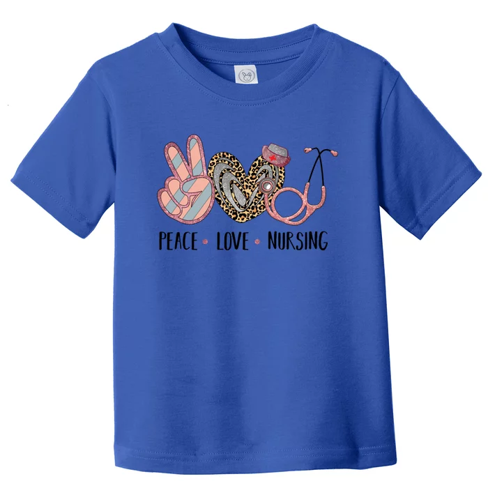 Peace Love Nursing Stethoscope Leopard Heart Nursing Funny Gift Funny Gift Toddler T-Shirt