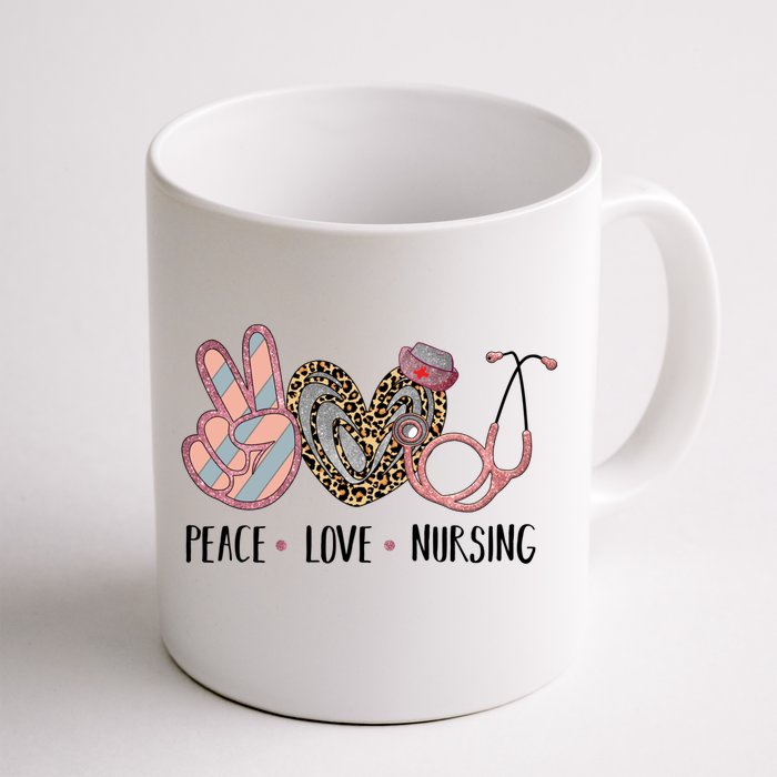 Peace Love Nursing Stethoscope Leopard Heart Nursing Funny Gift Funny Gift Front & Back Coffee Mug