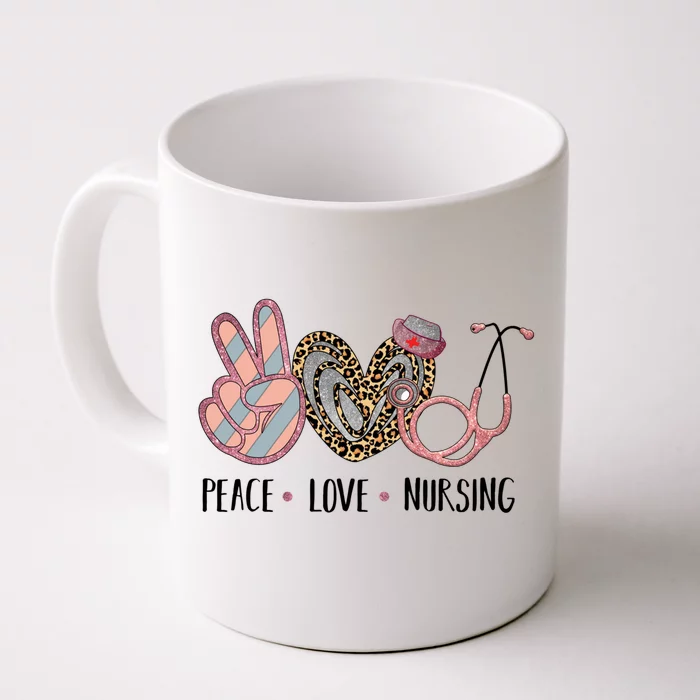 Peace Love Nursing Stethoscope Leopard Heart Nursing Funny Gift Funny Gift Front & Back Coffee Mug