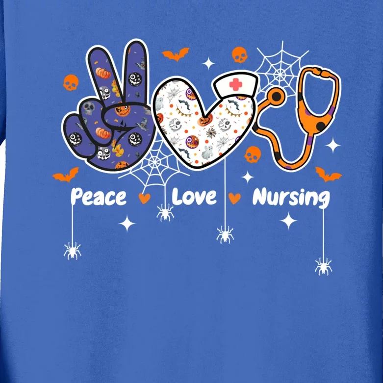 Peace Love Nursing Stethoscope Nurse Life Halloween Costume Gift Kids Long Sleeve Shirt