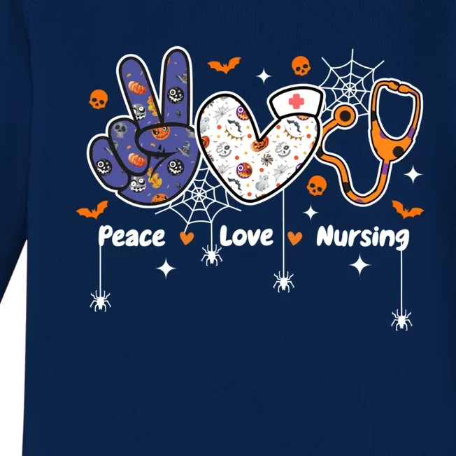 Peace Love Nursing Stethoscope Nurse Life Halloween Costume Gift Baby Long Sleeve Bodysuit