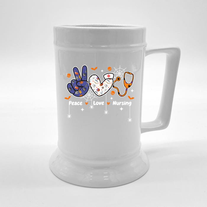 Peace Love Nursing Stethoscope Nurse Life Halloween Costume Gift Front & Back Beer Stein