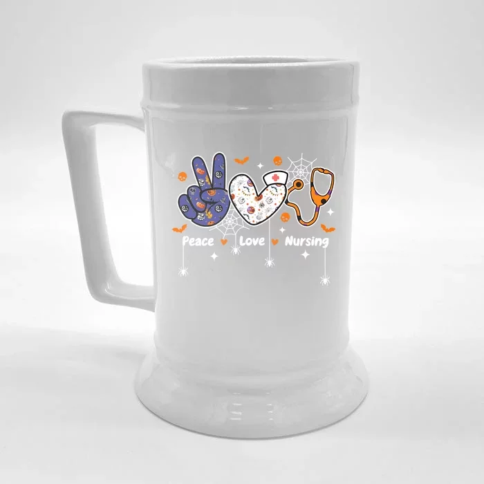 Peace Love Nursing Stethoscope Nurse Life Halloween Costume Gift Front & Back Beer Stein