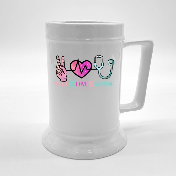 Peace Love Nursing Gift Front & Back Beer Stein