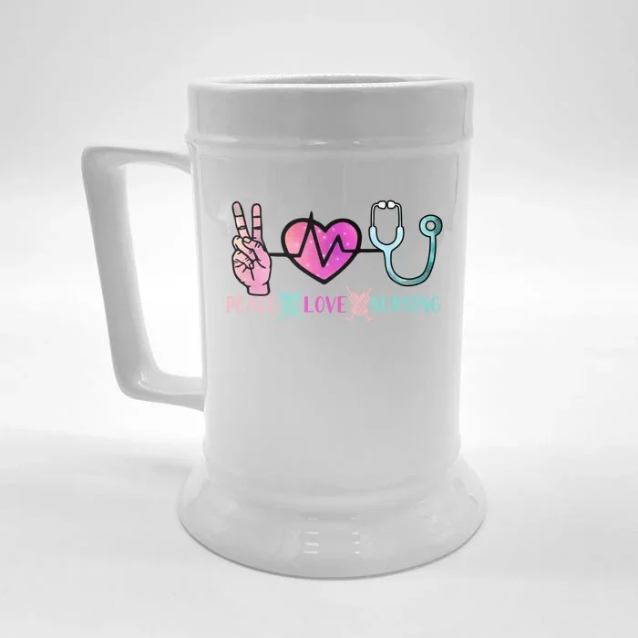 Peace Love Nursing Gift Front & Back Beer Stein