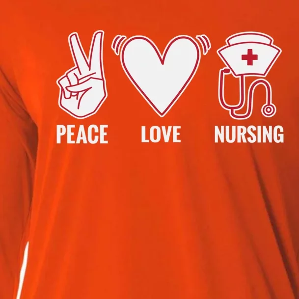 Peace Love Nursing Work Hospital Nurse Gift Cooling Performance Long Sleeve Crew