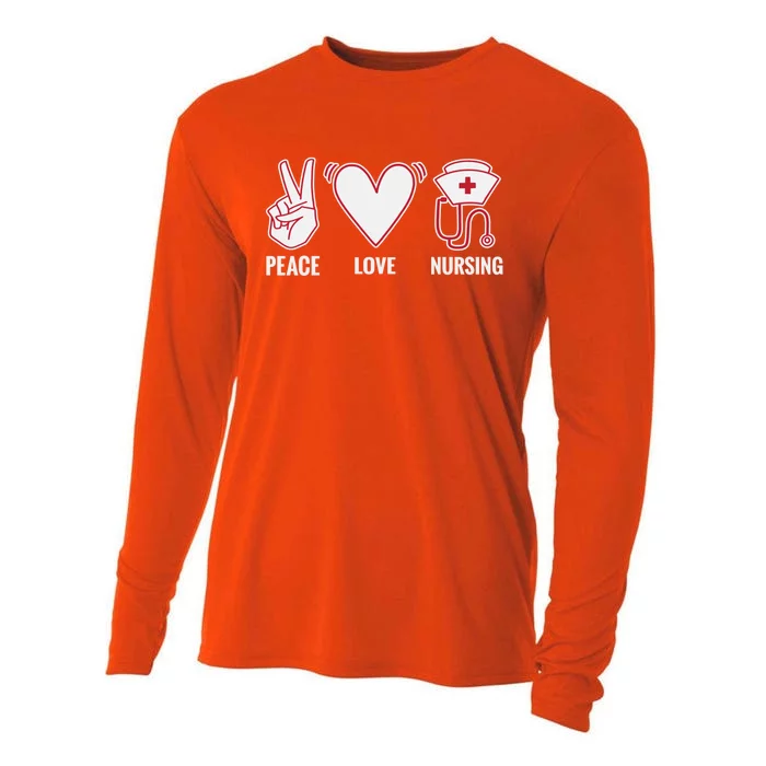 Peace Love Nursing Work Hospital Nurse Gift Cooling Performance Long Sleeve Crew