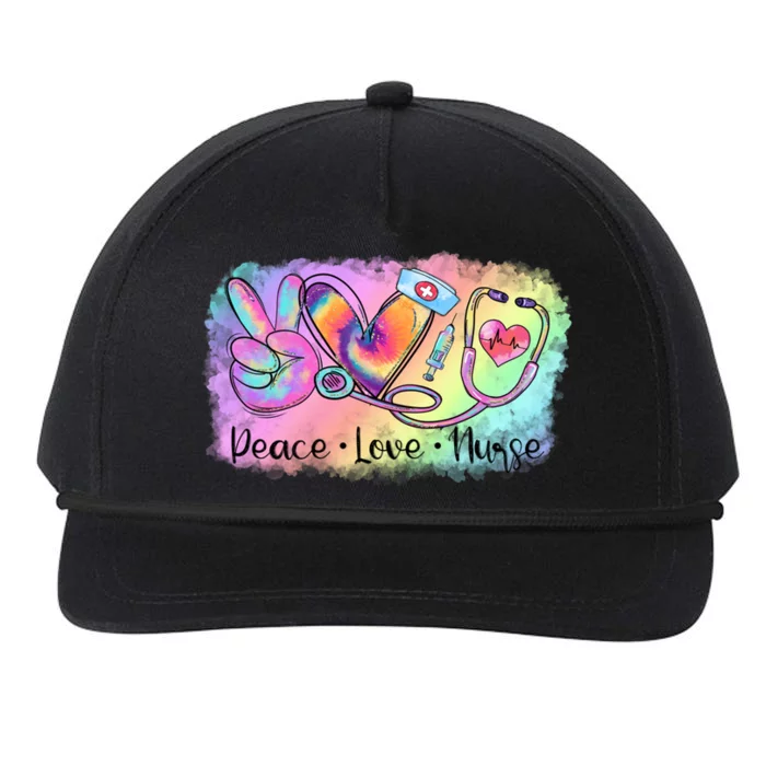 Peace Love Nurse Life Nursing Rn Tie Dye Stethoscope Gift Snapback Five-Panel Rope Hat