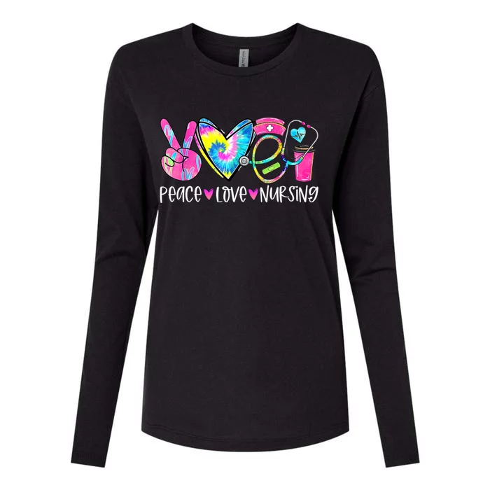 Peace Love Nursing Colorful Cute Nurse Gift Womens Cotton Relaxed Long Sleeve T-Shirt