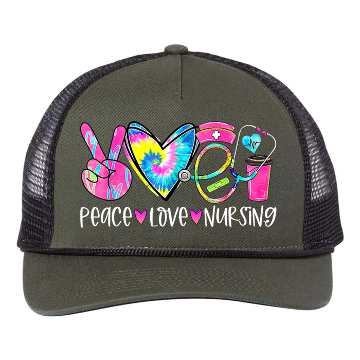 Peace Love Nursing Colorful Cute Nurse Gift Retro Rope Trucker Hat Cap