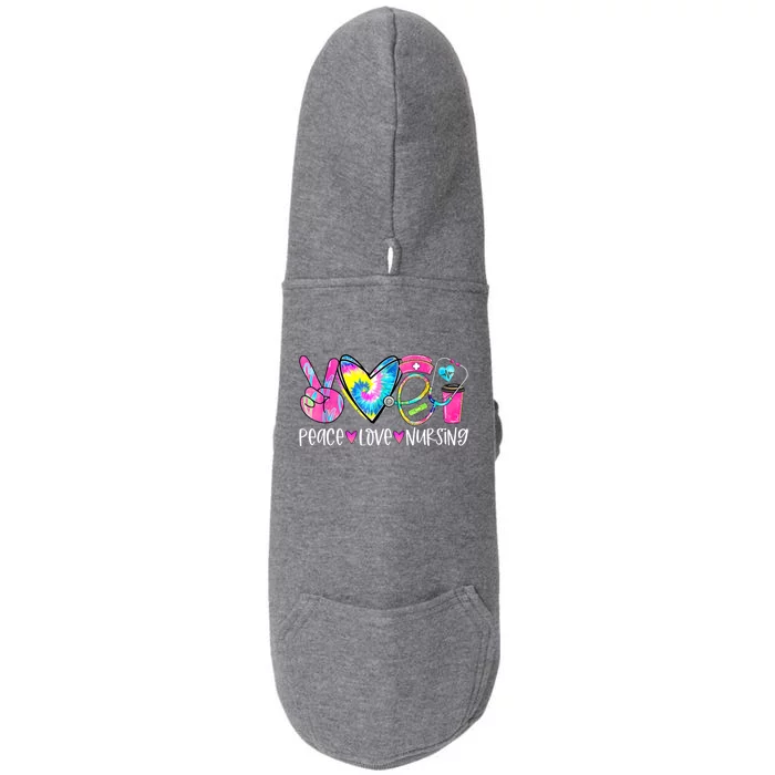 Peace Love Nursing Colorful Cute Nurse Gift Doggie 3-End Fleece Hoodie