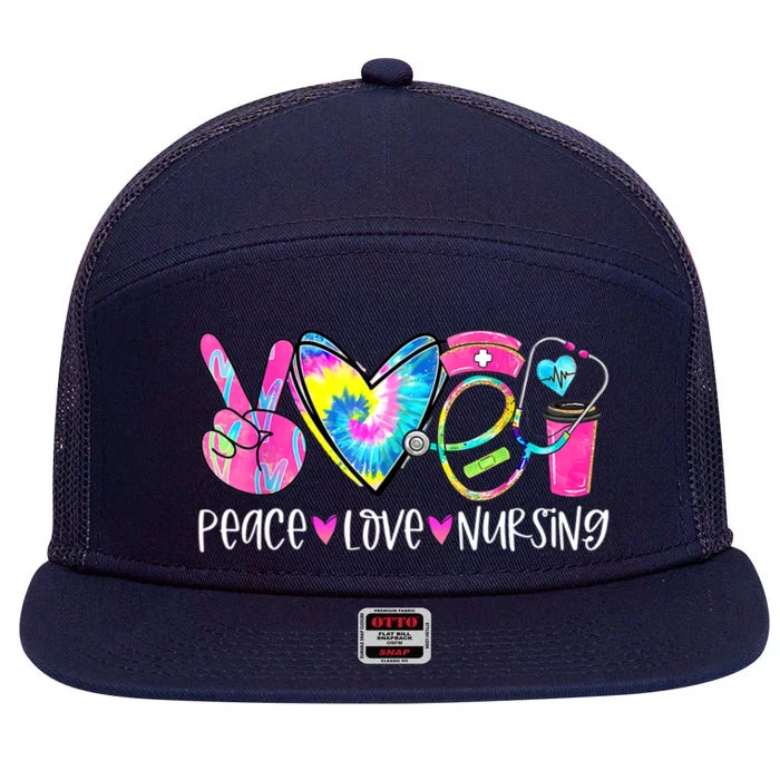 Peace Love Nursing Colorful Cute Nurse Gift 7 Panel Mesh Trucker Snapback Hat