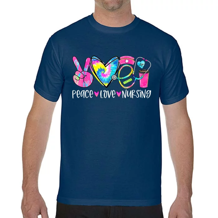 Peace Love Nursing Colorful Cute Nurse Gift Comfort Colors T-Shirt