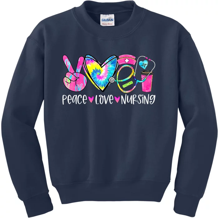 Peace Love Nursing Colorful Cute Nurse Gift Kids Sweatshirt