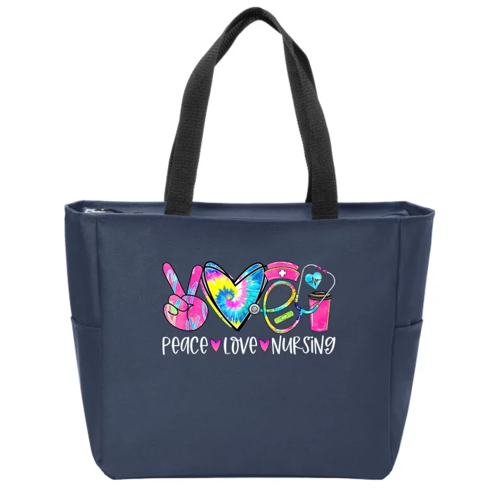 Peace Love Nursing Colorful Cute Nurse Gift Zip Tote Bag