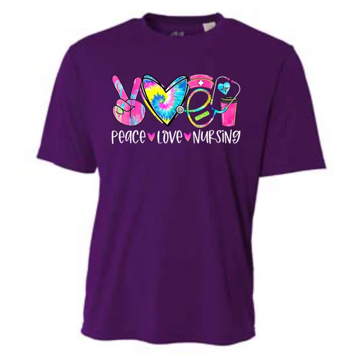 Peace Love Nursing Colorful Cute Nurse Gift Cooling Performance Crew T-Shirt