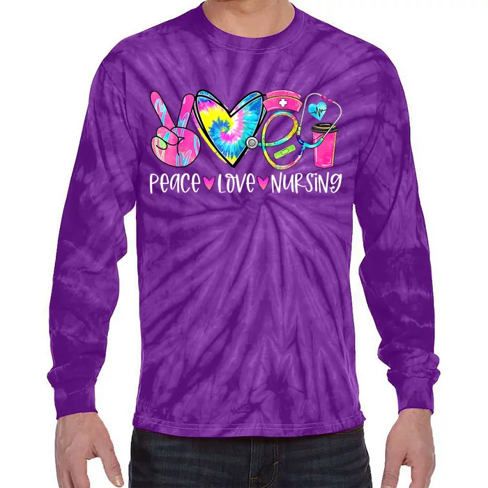 Peace Love Nursing Colorful Cute Nurse Gift Tie-Dye Long Sleeve Shirt