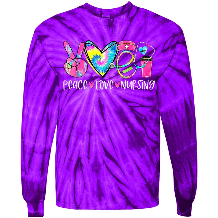 Peace Love Nursing Colorful Cute Nurse Gift Tie-Dye Long Sleeve Shirt