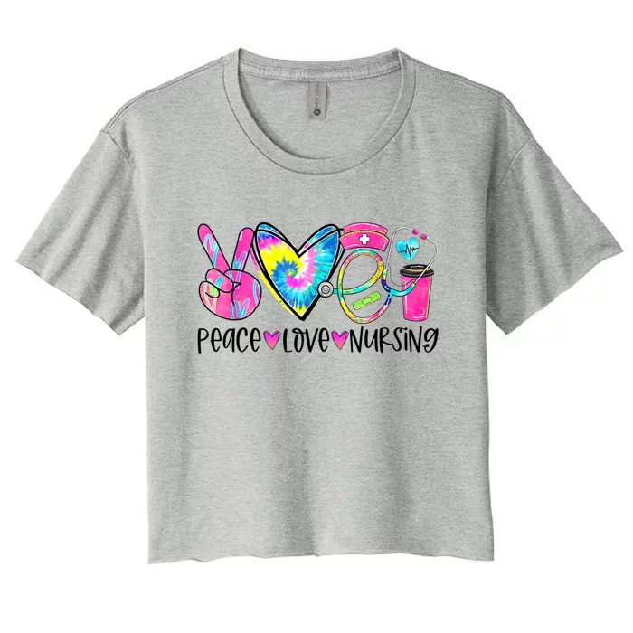 Peace Love Nursing Colorful Cute Nurse Gift Women's Crop Top Tee