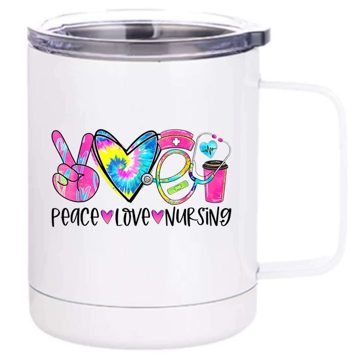 Peace Love Nursing Colorful Cute Nurse Gift Front & Back 12oz Stainless Steel Tumbler Cup