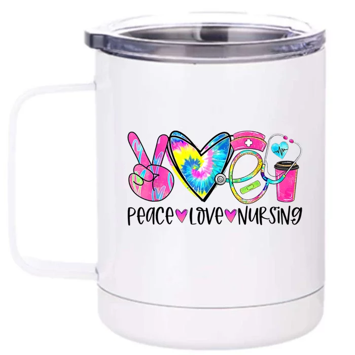 Peace Love Nursing Colorful Cute Nurse Gift Front & Back 12oz Stainless Steel Tumbler Cup