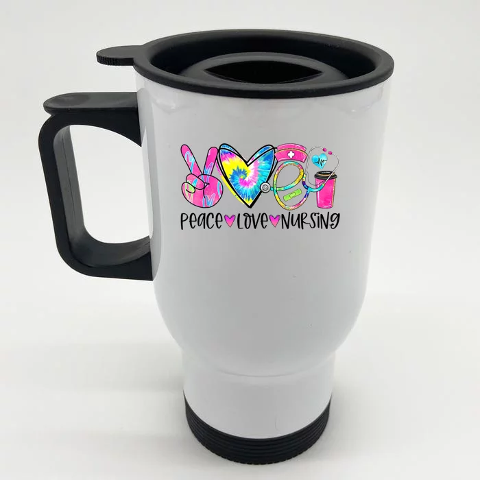 Peace Love Nursing Colorful Cute Nurse Gift Front & Back Stainless Steel Travel Mug