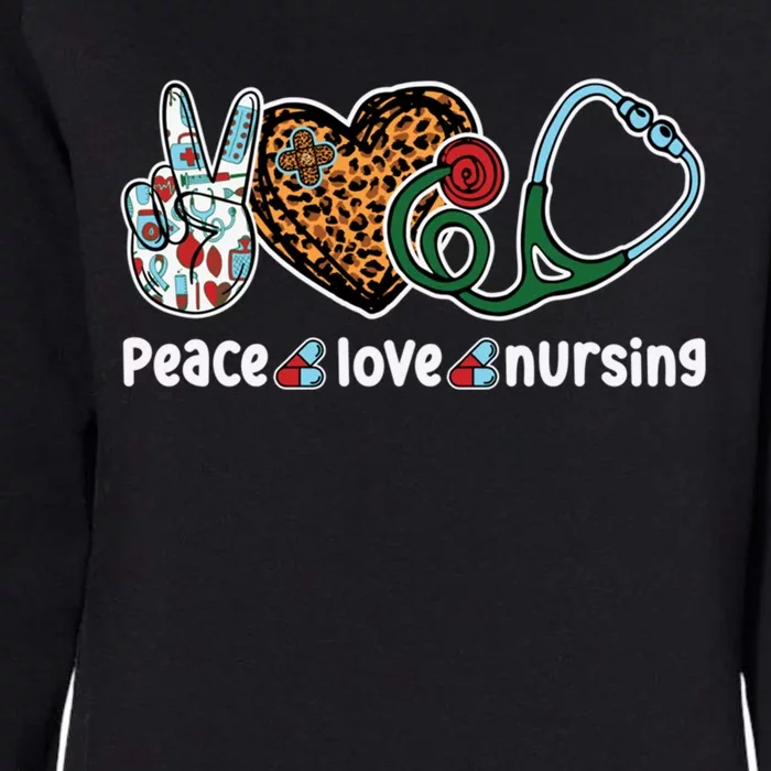 Peace Love Nursing Nurse Life Leopard Stethoscope Heart Gift Womens California Wash Sweatshirt