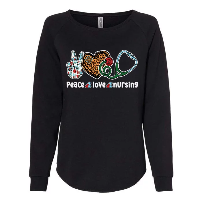 Peace Love Nursing Nurse Life Leopard Stethoscope Heart Gift Womens California Wash Sweatshirt