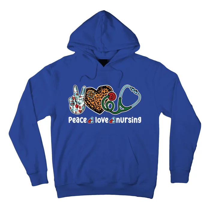 Peace Love Nursing Nurse Life Leopard Stethoscope Heart Gift Hoodie