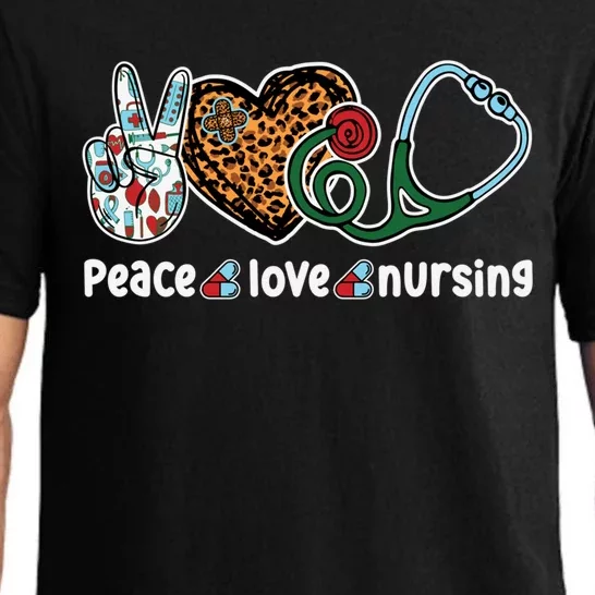 Peace Love Nursing Nurse Life Leopard Stethoscope Heart Gift Pajama Set