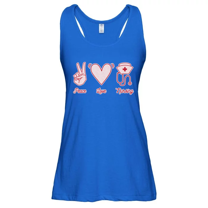 Peace Love Nursing Proud Nurse Quote Saying Healthcare Gift Ladies Essential Flowy Tank