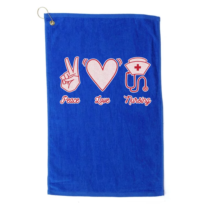 Peace Love Nursing Proud Nurse Quote Saying Healthcare Gift Platinum Collection Golf Towel