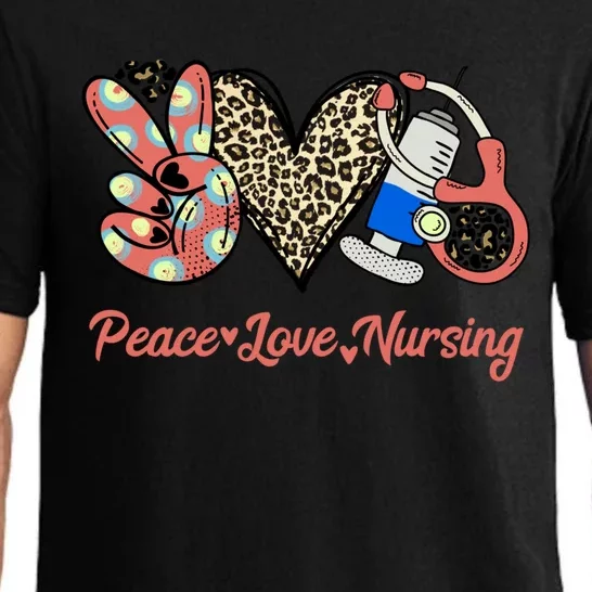 Peace Love Nursing Care About People Love Heart Leopard Rn Gift Pajama Set