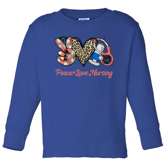 Peace Love Nursing Care About People Love Heart Leopard Rn Gift Toddler Long Sleeve Shirt