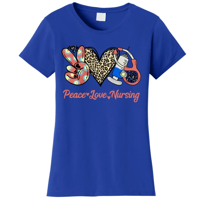 Peace Love Nursing Care About People Love Heart Leopard Rn Gift Women's T-Shirt