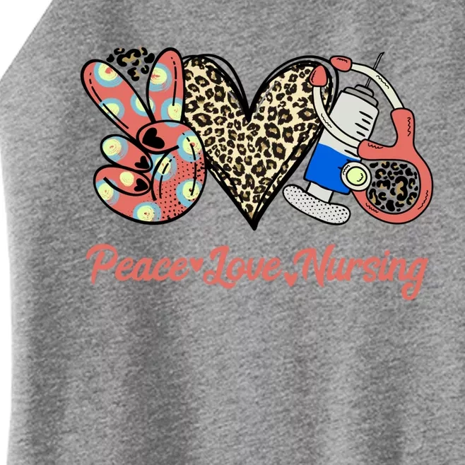 Peace Love Nursing Care About People Love Heart Leopard Rn Gift Women’s Perfect Tri Rocker Tank