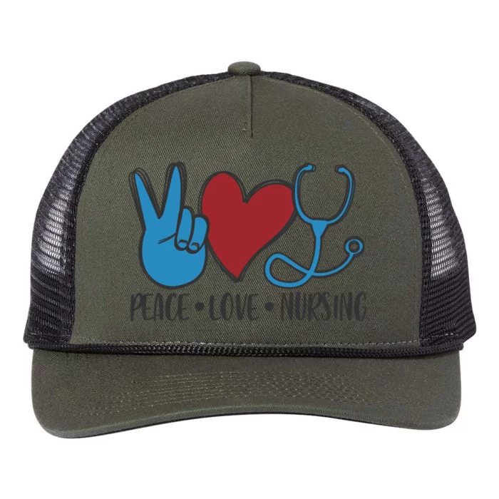 Peace Love Nursing Cool Graphic Gift For Nurse Gift Retro Rope Trucker Hat Cap