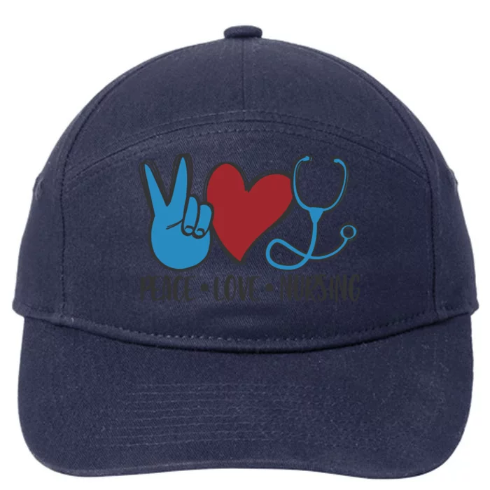 Peace Love Nursing Cool Graphic Gift For Nurse Gift 7-Panel Snapback Hat