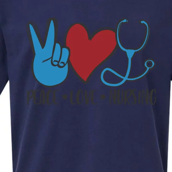 Peace Love Nursing Cool Graphic Gift For Nurse Gift Sueded Cloud Jersey T-Shirt