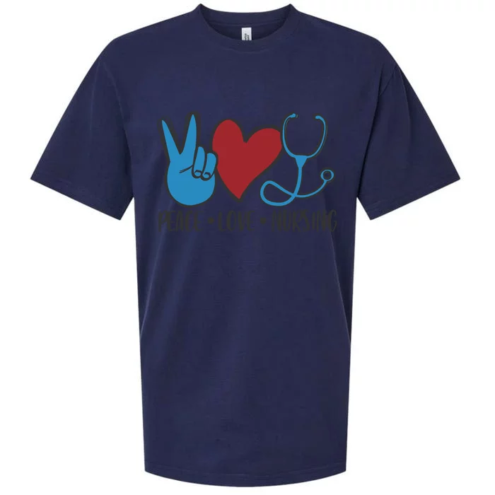 Peace Love Nursing Cool Graphic Gift For Nurse Gift Sueded Cloud Jersey T-Shirt