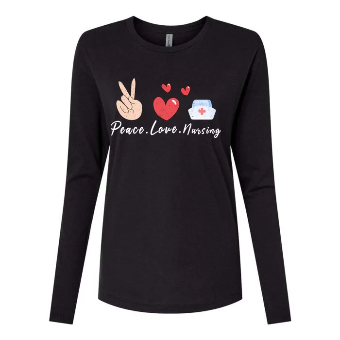 Peace Love Nursing Funny Idea Nurse Gift Womens Cotton Relaxed Long Sleeve T-Shirt