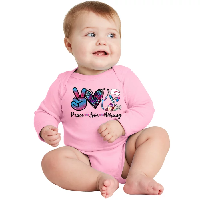 Peace Love Nursing Cute Nurse Stethoscope Tie Dye Flower Great Gift Baby Long Sleeve Bodysuit