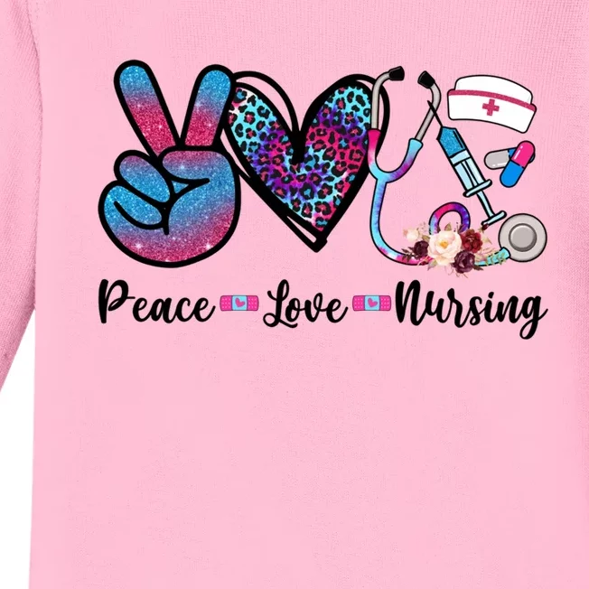 Peace Love Nursing Cute Nurse Stethoscope Tie Dye Flower Great Gift Baby Long Sleeve Bodysuit