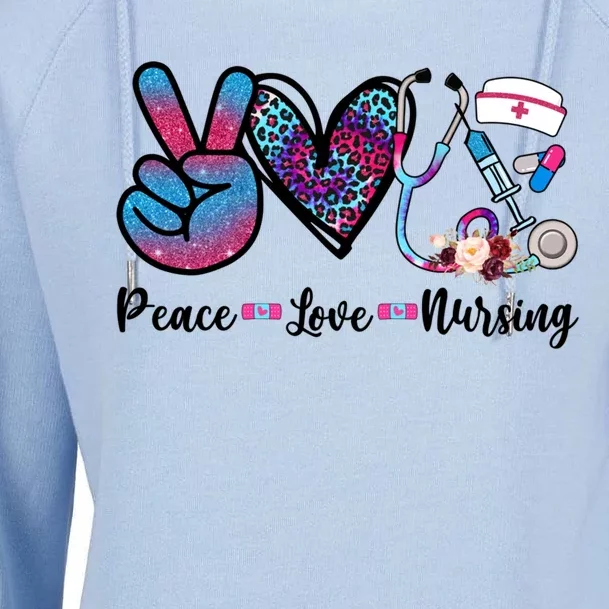 Peace Love Nursing Cute Nurse Stethoscope Tie Dye Flower Great Gift Womens Funnel Neck Pullover Hood