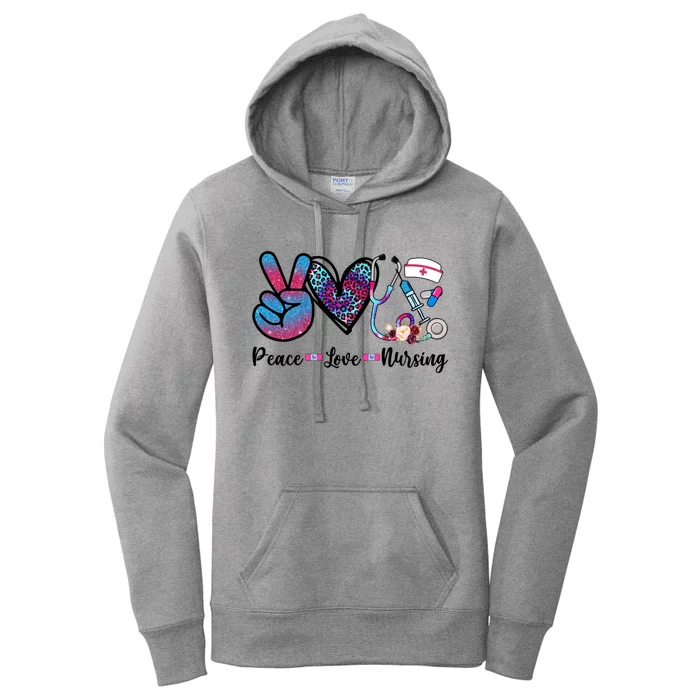 Peace Love Nursing Cute Nurse Stethoscope Tie Dye Flower Great Gift Women's Pullover Hoodie