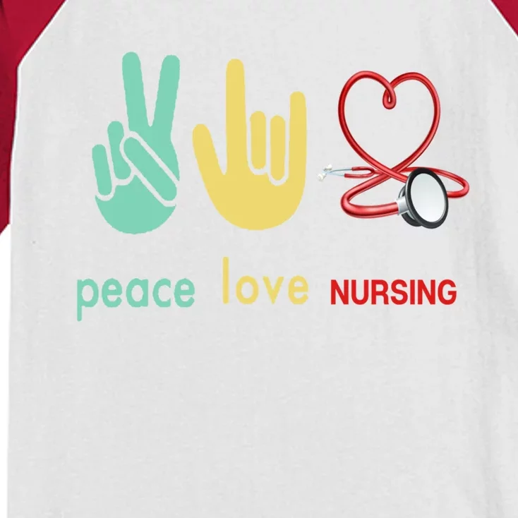 Peace Love Nursing Funny Nurse Costume Gift Kids Colorblock Raglan Jersey