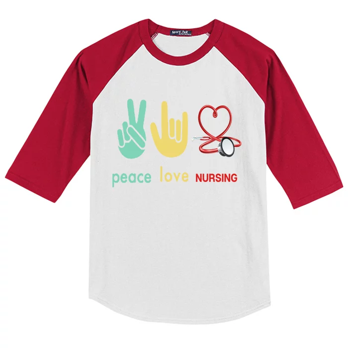 Peace Love Nursing Funny Nurse Costume Gift Kids Colorblock Raglan Jersey