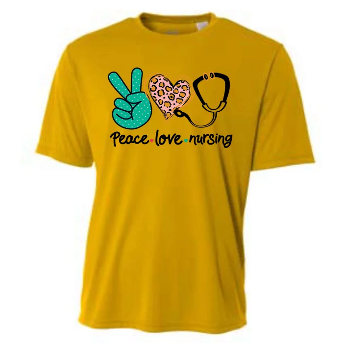 Peace Love Nursing Leopard Heart Nurse Custom Gift Pajama Great Gift Cooling Performance Crew T-Shirt